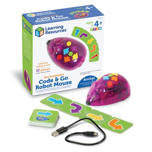 Learning Resources Rechargeable Code & Go Robot Mouse - STEM Toys for Kids, Coding Toys for Boys and Girls Ages 4+,Back to School