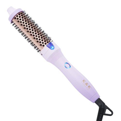 K&K 1.25 Inch Curling Iron Brush for Long Hair, Ceramic Tourmaline Ionic Hot Brush Create Loose & Volume Curls, 350 Degree Heater, Nylon Bristles, Round Brush Head Design, Dual Voltage For Travel