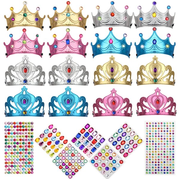 Hoedia 23 Pcs Foam Princess Crowns Set, Foam Crowns for Kids to Decorate, Kids DIY Prince and Tiaras Crowns Kit, Make Your Own Crowns Craft Party Hats with 7 Pcs Rhinestone Sticker