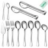 Keyoxy Serving Utensils,12 Pcs Stainless Steel Serving Utensil with Serving Spoon,Slotted Spoons,Forks,Soup Ladle,Serving Tongs,Pie Server,Butter Knife Serving Utensils Set for Parties,Buffe