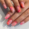 IMSOHOT Square Press on Nails Short Orange Red Ombre Fake Nails with Designs Glossy Glue on Nails Full Cover Acrylic False Nails Summer Stick on Nails for Women Girls