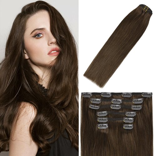 WindTouch Clip in Hair Extensions Human Hair Medium Brown Hair Extensions For Women 15Inch 70g 7PCS #4 Gift for Women