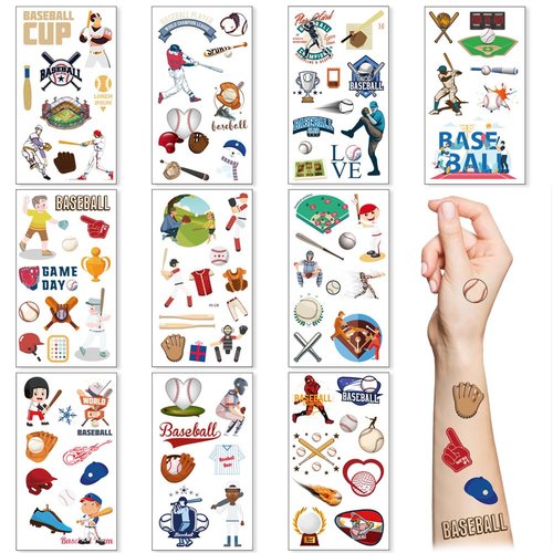 Baseball Temporary Tattoos,10 Sheets Sports Themed Birthday Party Supplies Waterproof Fake Baseball Tattoos for Baseball Sports Themed Party Decoration Gift Birthday Party Bag Fillers Boys Girls Kids
