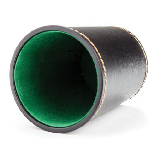 Felt-Lined Synthetic Leather Dice Cup by Brybelly Black/Green, 4" x 3" x 3"