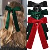 CEELGON 3 PCS Long Tail Velvet Hair Bows Hair Bow Set for Toddler Girls Long Ponytail Knot Bows Alligator Clip Hair Accessories for Girls and Women (Red, Green, Black)