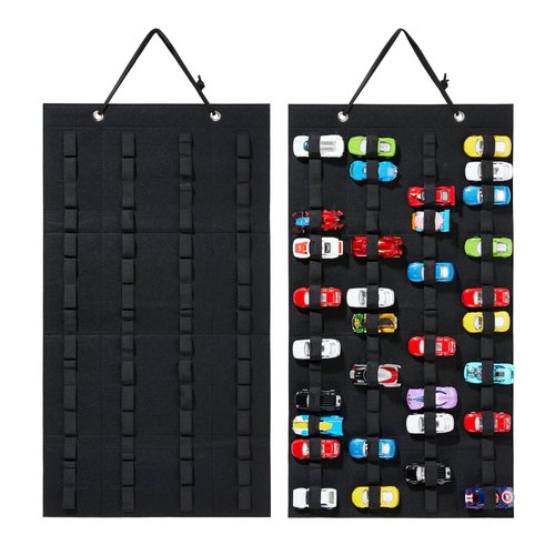 HUHYNN Display Case Compatible with 60 Hot Wheels, Hanging Organizer for Hot Wheels Matchbox Cars, Wall-Mount Display Case for Hot Wheels Fits for 60 for Hot Wheels Storage (Black)