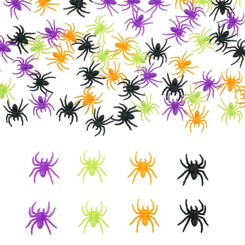 SaktopDeco 100 PCS Colorful Plastic Spiders Small Realistic Spiders 4 Colors Mini Fake Spider Prank Props for Halloween Home and Party Decorations