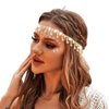 Barode Rhinestone Head Chain Tassel Forehead Bridal Headband Elastic Crystal Hair Band Prom Headpieces for Women (AB Gold, Free size)