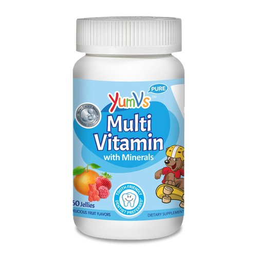YumVs MultiVitamin Chewable Jellies (Gummies) for Kids, Fruit Flavor (60 Ct); Dietary Supplement w/Vitamins & Minerals- Vitamin D 600 IU, Vitamins B12, B6, E, C, A, Zinc, Kosher, Halal, Gluten Free