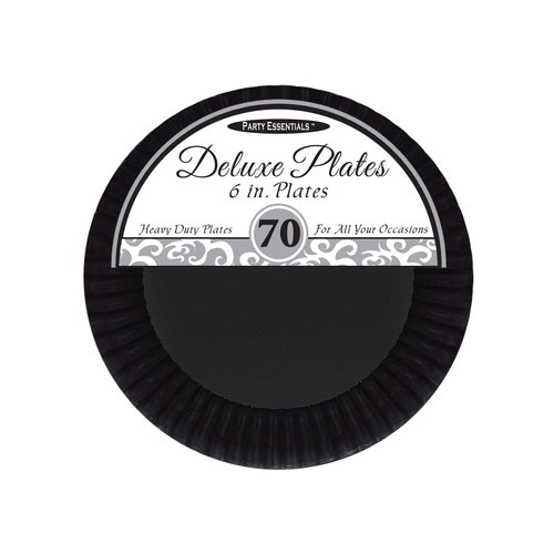 Party Essentials Deluxe Quality Hard Plastic 70 Count Round Party/Dessert Plates, 6-Inch, Black