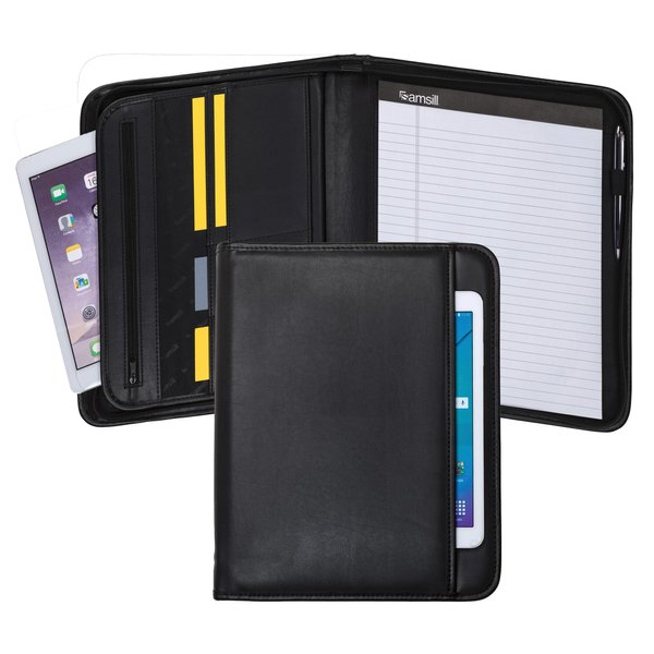 Samsill Professional Padfolio with Secure Zippered Closure, 10.1 Inch Tablet Sleeve, and 8.5 by 11 Inch Notepad, Black, Full Size (70820)