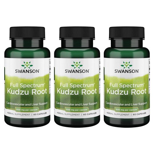 Swanson Full Spectrum Kudzu Root - Herbal Supplement Supporting Heart Health & Liver Health - May Support Healthy Blood Pressure & Cholesterol Levels - (60 Capsules, 500mg Each) 3 Pack