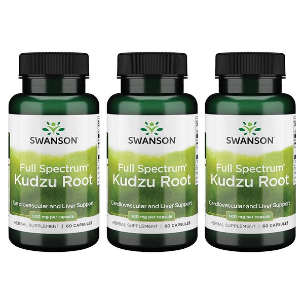 Swanson Full Spectrum Kudzu Root - Herbal Supplement Supporting Heart Health & Liver Health - May Support Healthy Blood Pressure & Cholesterol Levels - (60 Capsules, 500mg Each) 3 Pack