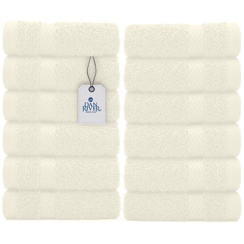 DAN RIVER 100% Cotton Face Towels 12 Pack - Premium Washcloths Highly Absorbent Towels for Bathroom, Spa and Daily Use 12x12 in, 600 GSM – Cannoli Cream