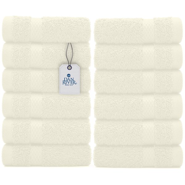 DAN RIVER 100% Cotton Face Towels 12 Pack - Premium Washcloths Highly Absorbent Towels for Bathroom, Spa and Daily Use 12x12 in, 600 GSM – Cannoli Cream
