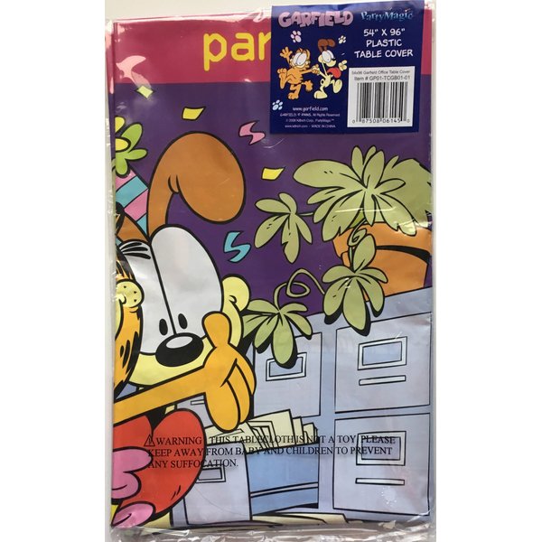 Garfield Birthday Party Supplies Bundle includes 2 Plastic Table Cover 54" x 96" and 1 Dinosaur Sticker Sheet