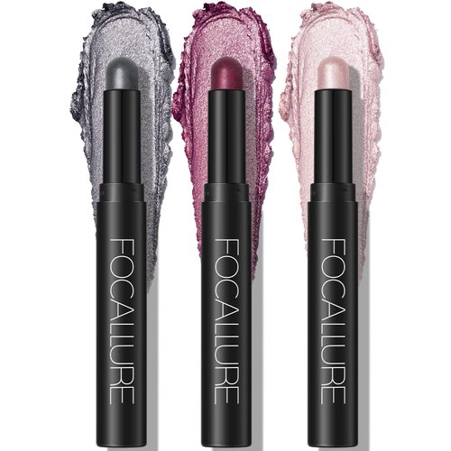 FOCALLURE 3 Pcs Cream Eyeshadow Stick,Shimmer Eyeshadow Pencil Crayon,Crease-proof Eye Shadow Brightener Stick Sets,Long Lasting Eye Shadow Highlighter Stick Make up,Cinnamon Night
