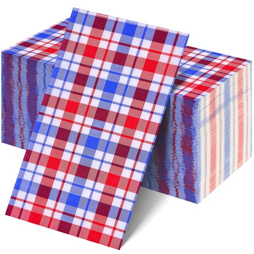 100Pcs Patriotic Buffalo Plaid Checkered Napkins,4th of July Disposable Paper Napkins Red White Blue Guest Napkins for Fourth of July Patriotic Memorial Day Independence Veterans Day Party Supplies