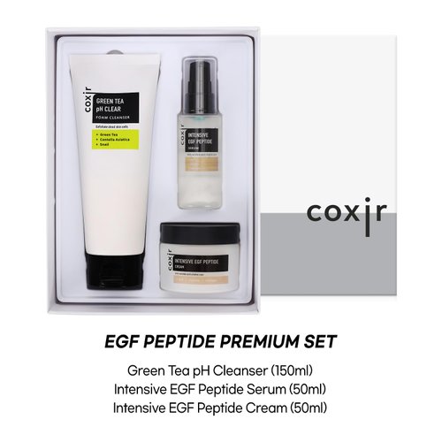 coxir INTENSIVE EGF PEPTIDE GIFT SET /Gift Set Birthday present /Foam Cleanser+Serum+Cream/EGF, Peptide, Niacinamide, Collagen l Lightweight, quick absorbing, Lifting, Firming l Korean Skincare