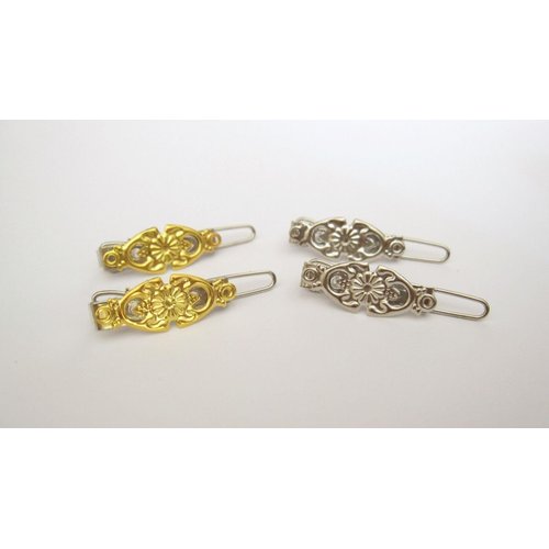 Generic Two tiny small gold or silver filigree metal hair clip barrettes fine thin hair (Primary color: Gold)