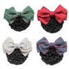 Barrettes with Bun Cover Hairnet, Hair Bow Snood Clip with Hairbun Net For Ballet Dance or Work Clothes F-J-H2 (Set of 4 - Green,Red,Gray,Navy Blue)