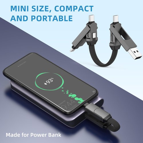 ZONLELE Travel Portable Magnetic Multi Charging Cable Short 4 in 1 USB Charger Data Cord 60W USB A/C to Type C/L Port Compatible with iPhone/iPad/MacBook/Galaxy, 6.3in