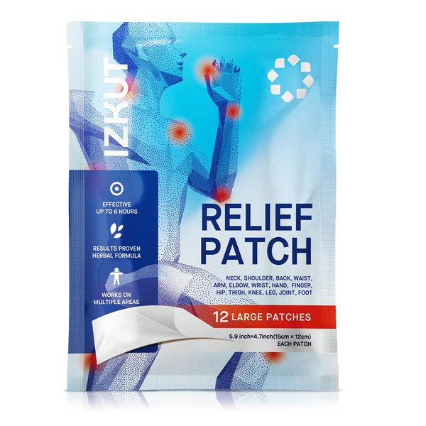 IZKUT Pain Patches for Joint Muscle & Neuropathy: Maximum Strength Relief Works on Knee Back Neck Shoulder Arm Leg Foot - 12-Count Large Patches, Menthol Smell