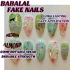 BABALAL Almond Press on Nails Medium Blue Green Fake Nails Bow Glue on Nails Cute Cat Flower Design Acrylic Nails 24Pcs Stiletto Handmade Full Cover False Nails