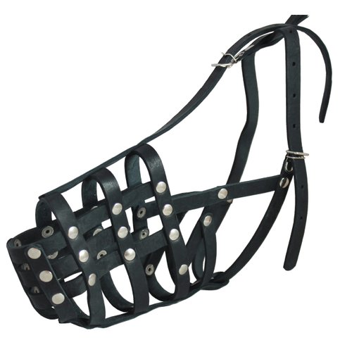 Secure Genuine Leather Mesh Dog Basket Muzzle - German Shepherd Female, Doberman, (Circumference 12", Snout Length 4.5")