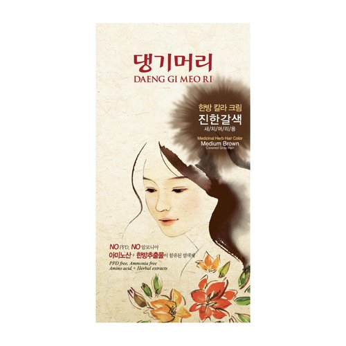 Daeng Gi Meo Ri – Korean Herbal Hair Dye Color Cream [Medium Brown] - PPD-Free Gray Hair Protection, High-Keratin Formula, 5 Oz + Ki Gold Quick Hair Cover Cushion [Brown Black] 8ml