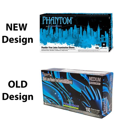 Adenna PHM915 Phantom 6 mil Powder-Free Latex Gloves, Medical Grade, Black, Medium, Box of 100