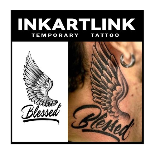 INKARTLINK Temporary Tattoos, 3 Sheets Small Semi Permanent Tattoo, Adult Art Design Temporary Tattoos, Lasts 1-2 Weeks, Waterproof, Realistic Look, No Adhesive, No Reflection (Wing)