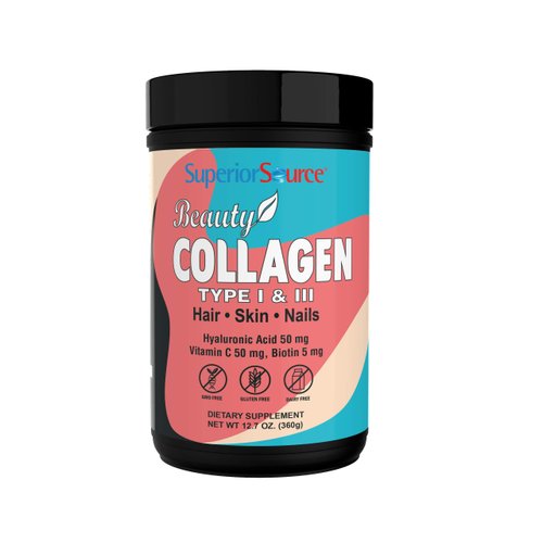 Superior Source Beauty Collagen Peptides (Hydrolyzed Types 1 & 3), Hyaluronic Acid, Vitamin C, Biotin, Hair, Skin and Nail Support, Grass-Fed, Paleo and Keto Friendly, Unflavored (12.7 oz), Non-GMO