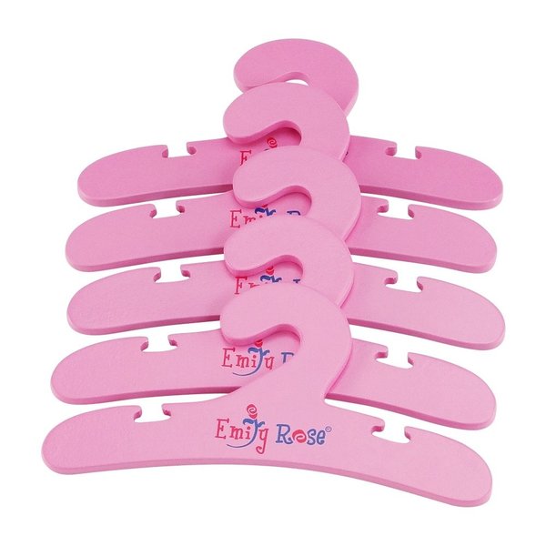 Emily Rose 18-Inch Doll - Value 5 Pack Pink Wooden Doll Clothes Hangers for Closets Armoires Wardrobes | Fits 16" to 18" Doll Clothing