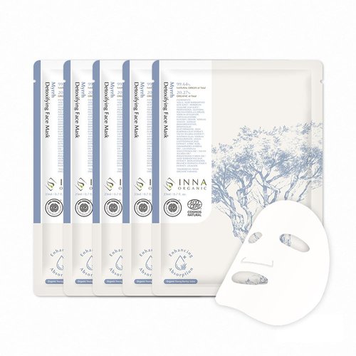 INNA ORGANIC MYRRH HYDRATING DETOXIFYING FACE MASK,Deep Hydration, Long Lasting Moisturizing, Luxury Clean Beauty, Home SPA, Maskne Care, Certified Natural, 0.8 fl.oz, Pack of 5