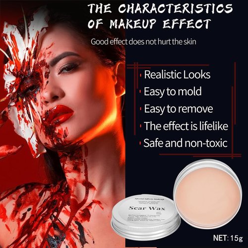 Scar Wax Kit SFX Make Up,Fake Molding Wound Skin Wax with Spatula,Body Paint Fake Nose Stage Zombie Cosplay Costume SFX Makeup,Makeup Special Effects For Halloween Festival & Party