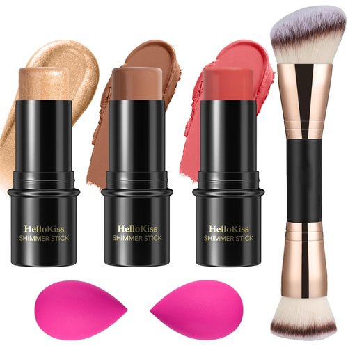 3 Pcs Cream Contour Stick Makeup Kit, Shades with Highlighter Stick, Blush Stick and Bronzer Contour Stick for Sculpt the Cheeks, Waterproof, Matte & Dewy Finish (Medium,#04+#07+#14)