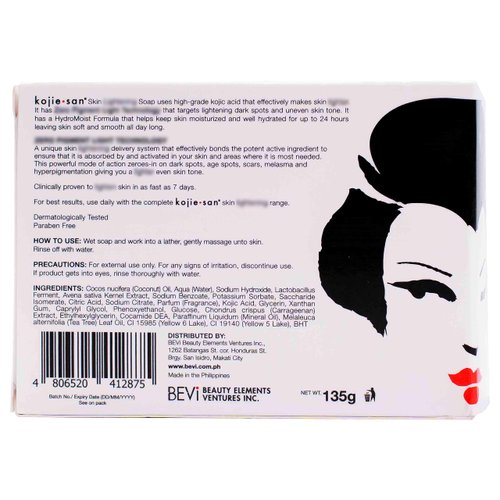 Kojie San Skin and Body Soap – Original Kojic Acid, Dark Spot Remover Soap Bar with Coconut & Tea Tree Oil – 135g x 1 Bar
