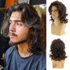 Wiwige Mens Wig Long Wavy Brown Wig for Male Heat Resistant Synthetic Hair Cosplay Party Costume Wig