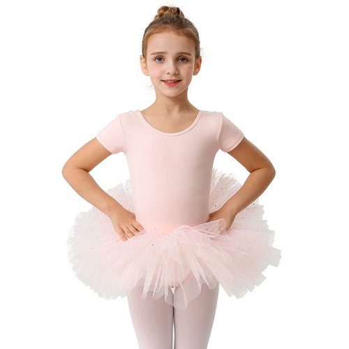 MdnMd Short Sleeve Glitter Dance Ballet Tutu Skirt Leotard Ballerina for Toddler Girls Dancewear (Ballet Pink, Age 2-4 / 2t,3t)