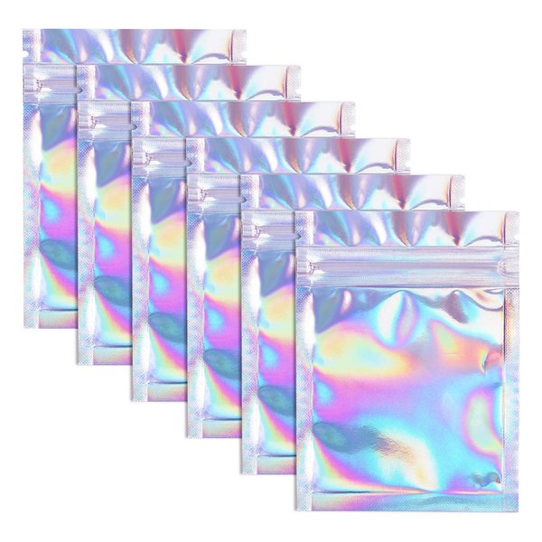 100 Pieces Resealable Smell Proof Bags, Flat Clear Food Storage Bags Pouch Aluminum Plastic Packaging Bags, Rainbow Color (3x4inch)