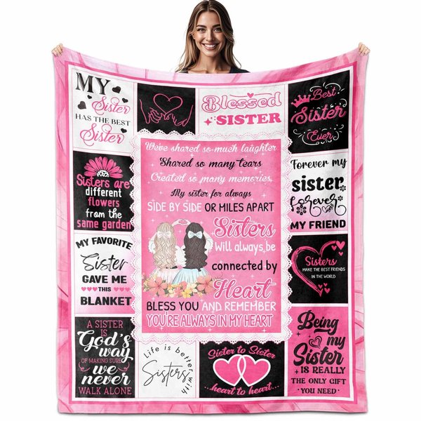 IWADNYI Sister Gifts from Sisters Ideas, Sister Blanket 60" X 50", Best Sister Ever Gifts, Birthday Gifts for Sister from Sister, Big Sister Gifts for Girls, Soul Sister Gifts