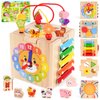 Toddler Wooden Activity Cube Toys, Montessori Toys for 1 2 3 Year Old Boy Girl, Educational Learning Toys for Toddlers 1-3 2-4 Years, Sensory Infant Toys First 1st 2st one two Christmas Birthday Gifts