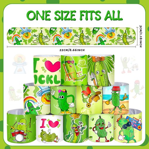 YYMYMGJ 48 PCS Funny Pickle Slap Bracelets Party Favors, Pickle Wristbands Bracelets Goodie Bag Fillers for Pickle Birthday Party Decorations Supplies for Kids Adults Boys Girls Classroom Rewards