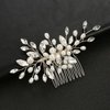 CASOLVX Bridal Hair Comb Pearl Crystal Hair Pieces Wedding Hair Headpieces for Brides Bridesmaids Women Girls （Silver）