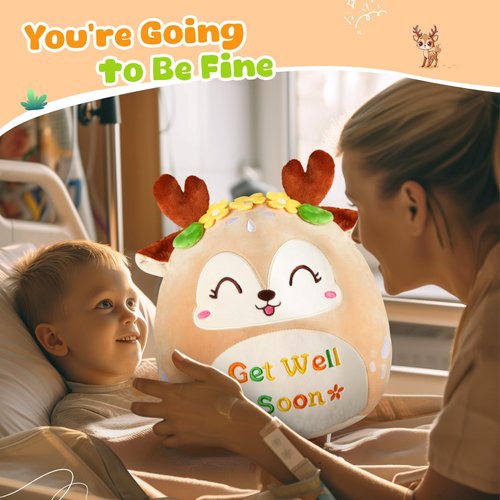 CozyWorld 12" Get Well Soon Sika Deer Plush Pillow,Soft Deer Plushie,Cute Stuffed Animals Hugging Pillow,Get Well Soon Gift for Women Girls Kids Patient Feel Better Plush Toy
