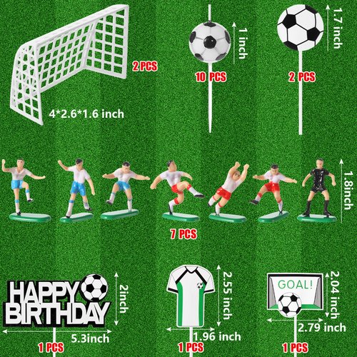 24 Pieces Soccer Cake Topper Decorations Soccer Happy Birthday Cake Topper and Soccer Ball Candles with Soccer Team Player Goalie Soccer Theme Party Supplies Soccer Birthday Decorations for Men Boys