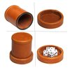 RERIVER Leatherette Dice Cup with Lid includes 6 Dices, Velvet Interior Quiet in shaking for Liars Dice Farkle Yahtzee Board Games, Brown