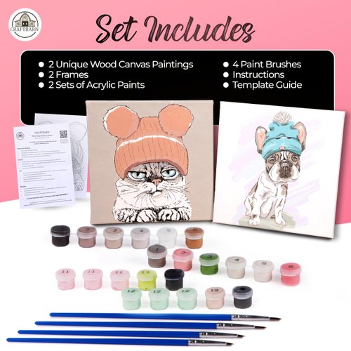 CRAFTBARN 2 Framed Paint by Numbers for Kids Ages 8-12 - Easy to Follow Paint by Number for Adults - Paint by Numbers for Adults and Kids - Cat Crafts for Girls Ages 8-12