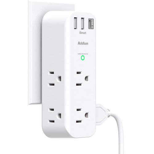Surge Protector - Outlet Extender with Rotating and Multi Plug with 6 AC 3 USB Ports (1 USB C), 3-Sided Power Strip with Wall Adapter Charger for Home Travel Office, ETL Listed (1800J)